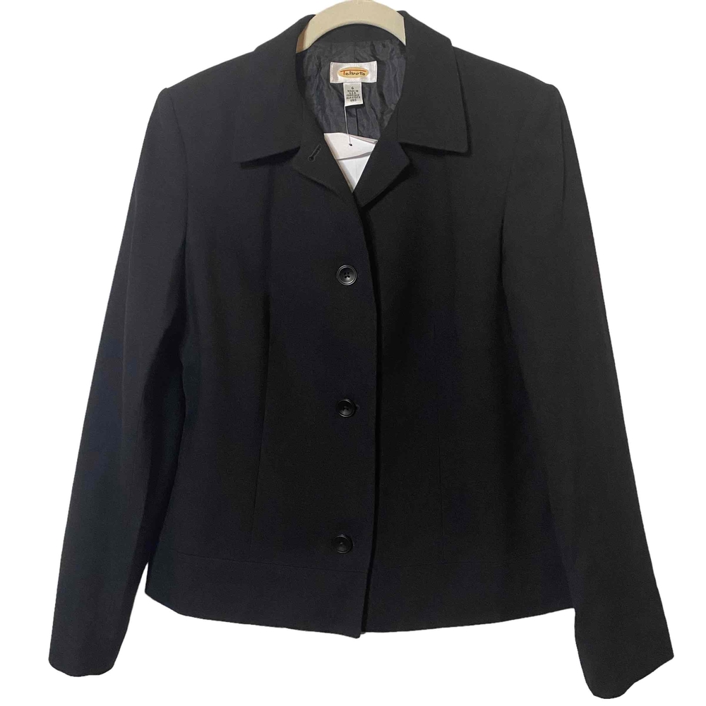 Talbots Womens Black Collared Button Up Wool Basic‎ Blazer Jacket Size 6